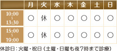 志津ココロ歯科・矯正歯科の診療表